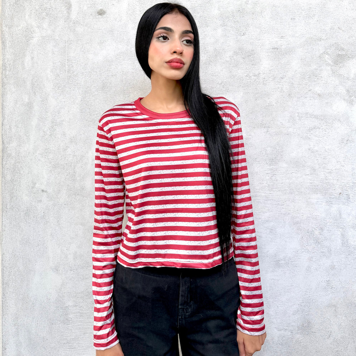 Red contrast Stripe Top