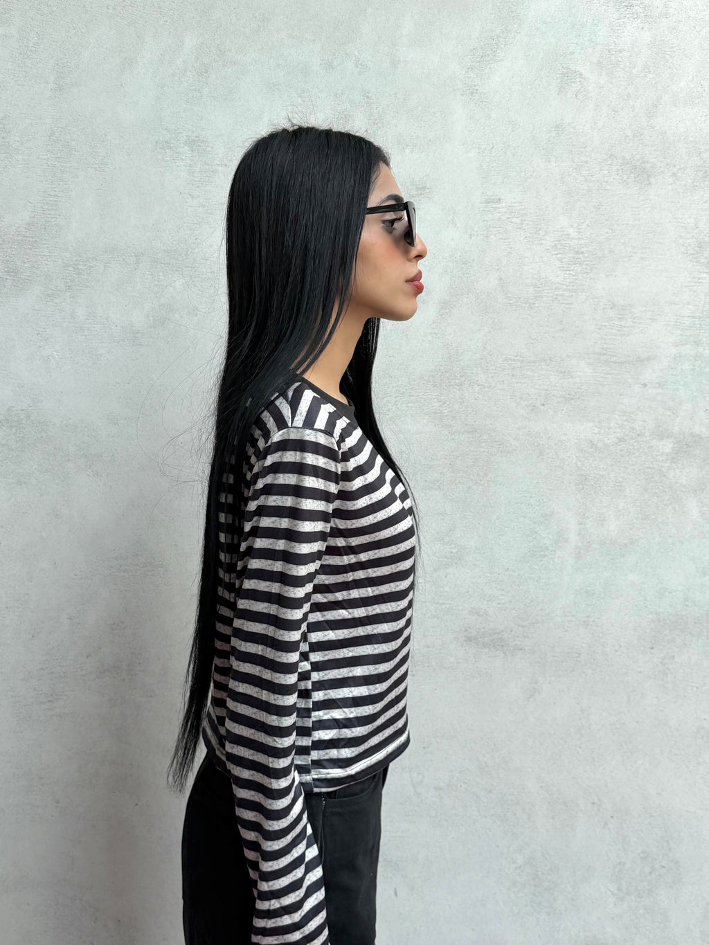 Black contrast Stripe Top