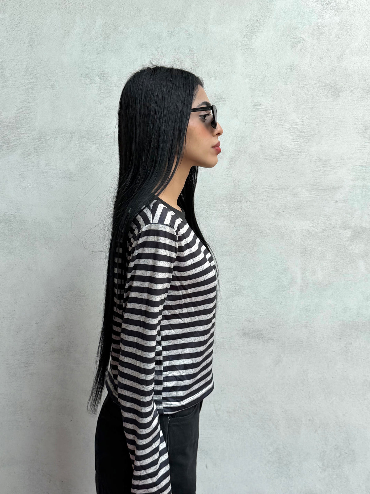 Black contrast Stripe Top