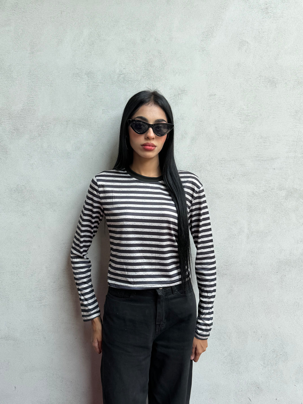 Black contrast Stripe Top