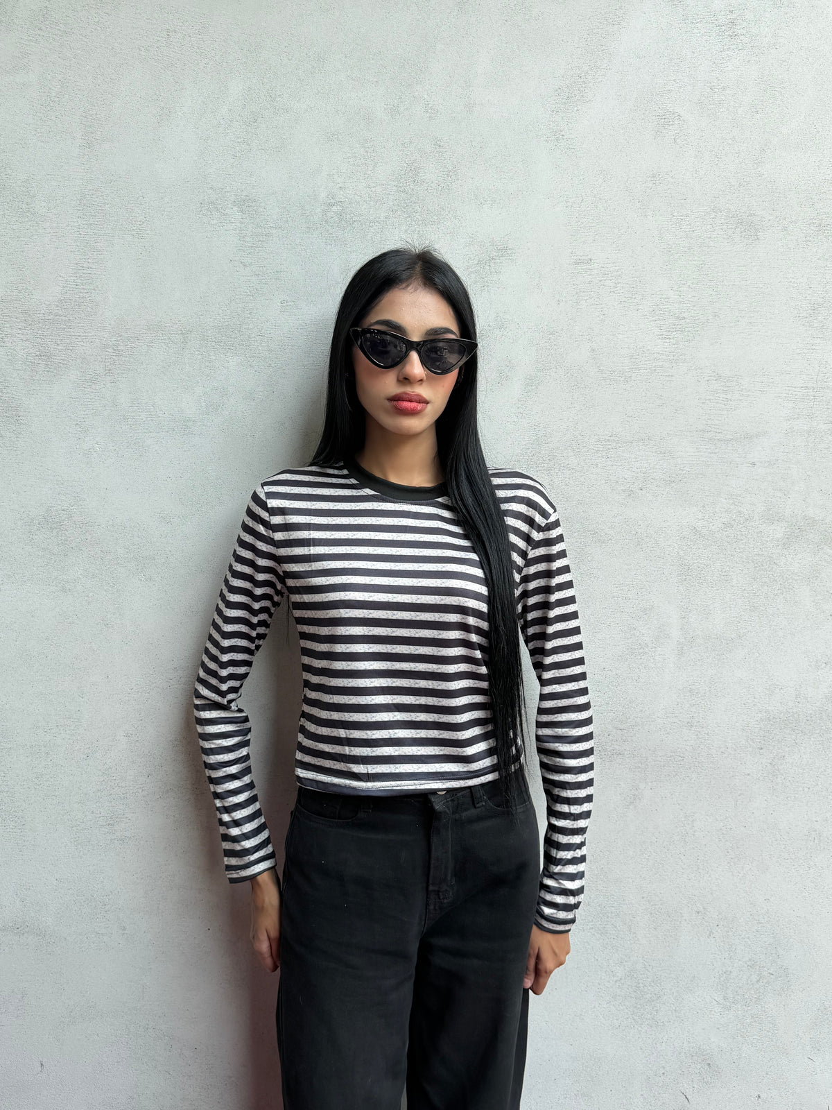 Black contrast Stripe Top