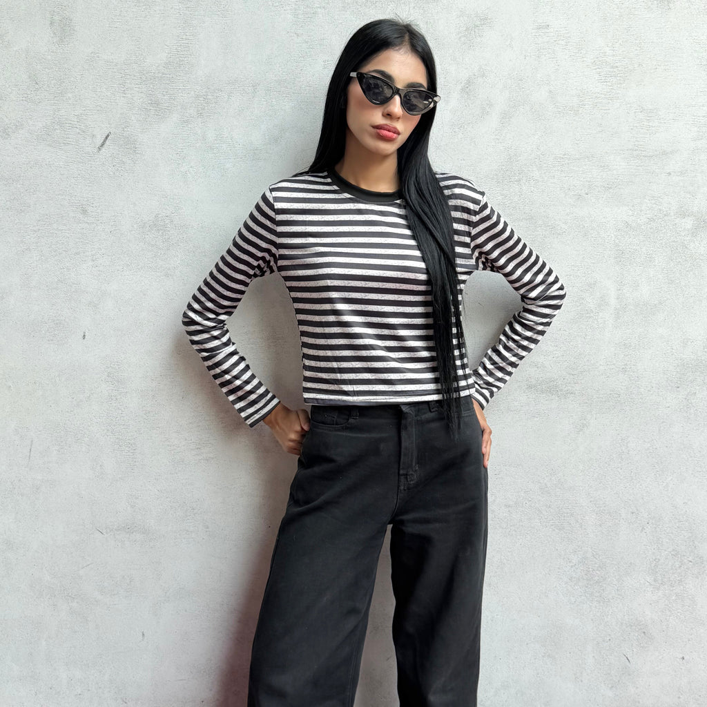 Black contrast Stripe Top