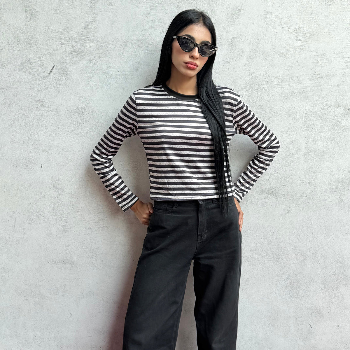 Black contrast Stripe Top
