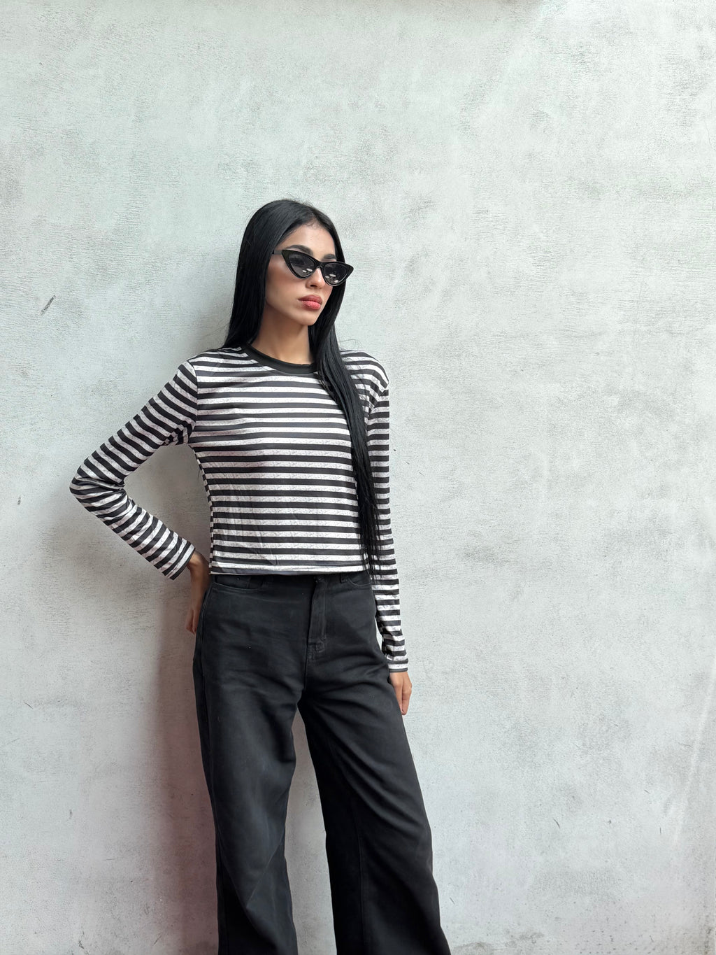Black contrast Stripe Top